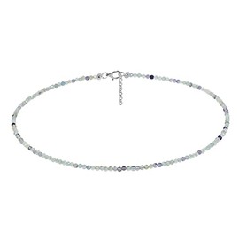 ELEDORO Genuine Fluorite Gemstone 3 mm Glitter Necklace Carabiner Silver 925 Rhodium-Plated 48 cm Long, Genuine untreated fluorite from Brazil, Fluorite