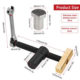 Pack of 2 Woodworking Bench Hooks 20 mm, Table Workbench Clamp, Hold-Down Workbench Clamp, Stainless Steel Table Planer Stop Bench Dog Clamp, Hold-Down Clamp for Planer Bench (Stainless Steel)