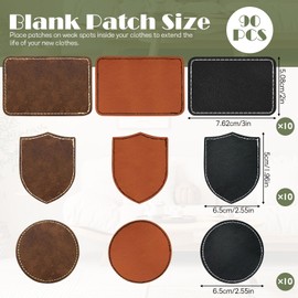 90Pcs Leather Patches for Hats, Blank Leather Patches Leatherette Custom Patches, Leather Patch Laser Engraving for Custom Hats Clothes Bags DIY Crafts (90)