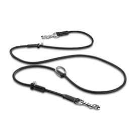 Denise Leather Dog Lead 2.0 m Premium Round Black with Stainless Steel Carabiner Adjustable