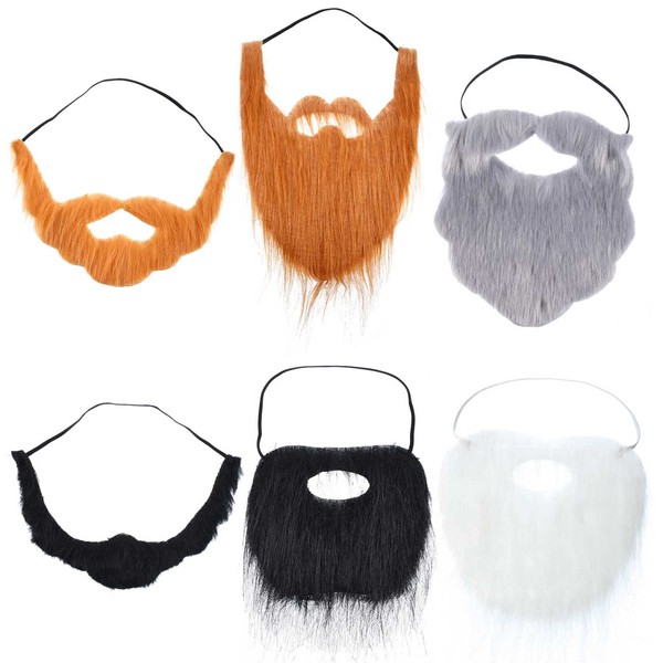 WILLBOND 6 Pieces Fake Beards Mustaches Halloween Beard Funny Fake Beard Costume Accessories Party Supplies for Adult Kids, Multicolored, Medium