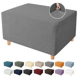 YEMYHOM Ottoman Cover Latest Jacquard Design High Stretch Folding Storage Footstool Protector Rectangle Removable Slipcover (Ottoman Small, Light Gray)
