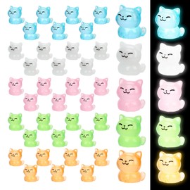 20pcs Luminous Miniature Cat, 5 Colors Mini Resin Cat Tiny Small Cats Statues Glow in The Dark Animals Figurines Figures to Hide for Garden Dollhouse Party Favor Decorations
