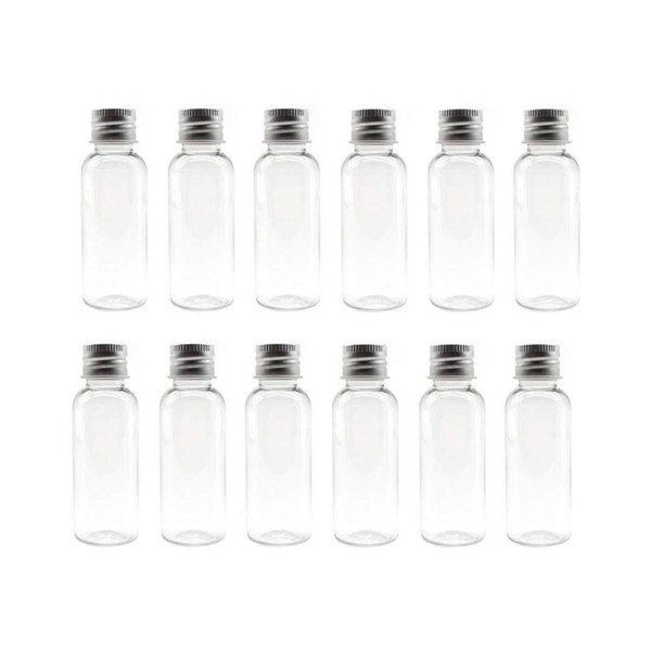 12PCS Clear Empty Plastic Sample Bottle Pot Vial With Aluminum Cap Container For Lotion Shower Gel Comestic Makeup Smaple Emollient Laboratory Water Oil Emulsion Liquid (30ml / 1 oz)
