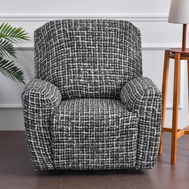 PENDEJATO Stretch Recliner Chair Covers, 4-Piece Recliner Slipcovers Print Lazyboy Recliner Cover Soft Spandex Reclining Chair Couch Cover Furniture Protector with Pocket (Black)