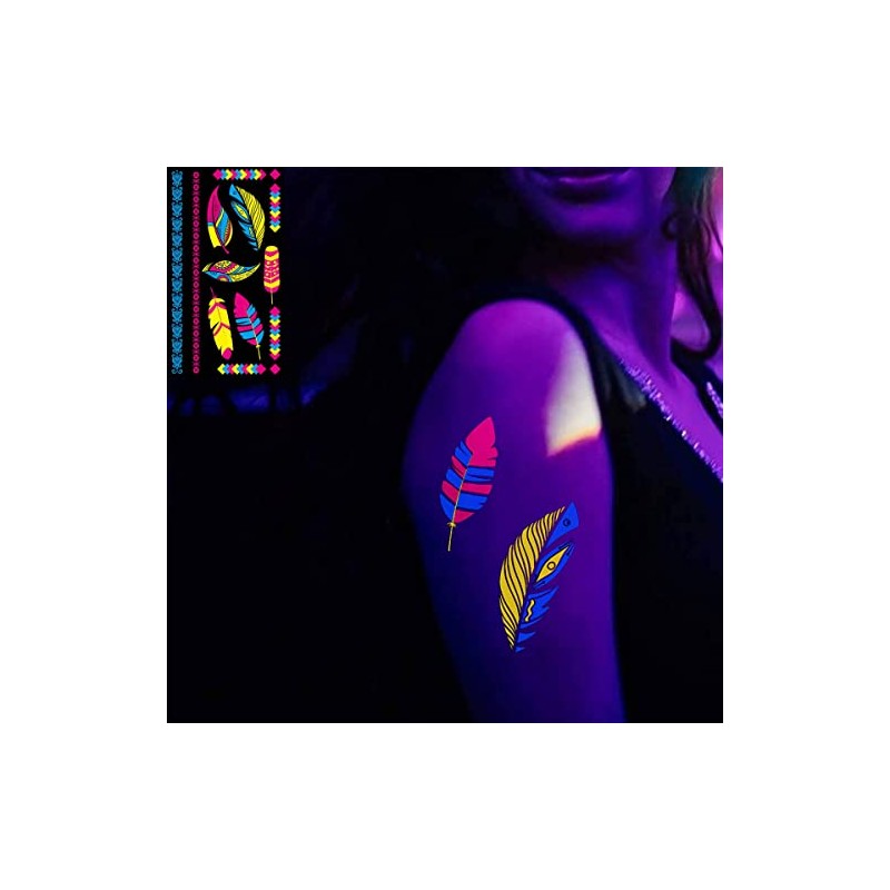 HASTHIP® 10 Hojas Tatuajes Temporales Luminosos en la Oscuridad,Pegatinas UV