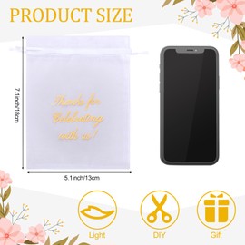 100 Pcs Thank You Bags Sheer Organza Bags Wedding Party Favor Bags with Drawstring Thanks for Celebrating with Us Gift Wrap Bags Mesh Mini Gift Bags for Jewelry Makeup Candy Sachet (White,5 x 7 Inch)