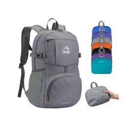 WATERFLY Hiking Foldable Daypack Backpack: 25L Ultra Lightweight Waterproof Day Pack for Woman Man - Small Compact Packable Folding Back Pack for Outdoor Sport Cycling Biking Travel Trip - Gray