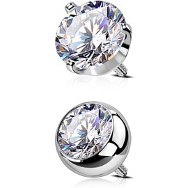 OUFER 2PCS Titanium 14G 5mm Internally Threaded Replacement Balls for Belly Button Rings, Clear CZ Gem for 1.6mm Barbells - Silver