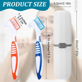 LXUEJIE 2Pcs Denture Brushes, Denture Cleaning Brush Set with White Carrying Case Dentures Toothbrushes with Multi-Layered Soft Bristles and Rubber Anti-Slip Handle(Blue + Orange)