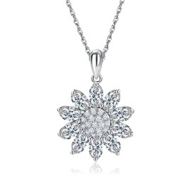 RANDES Cubic Zirconia Necklace 925 Sterling Silver Sunflower Necklace Small Fake Diamond April Birthstone Necklaces for Women