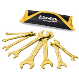DURATECH Super-Thin Open End Wrench Set, Metric, 8-Piece, 5.5mm to 27 mm, Titanium Plating, Slim Spanner Set with Rolling Pouch
