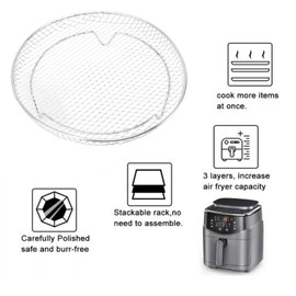 Ayayu 3 Stackable Air Fryer Rack, Multi Layer Dehydrator Racks Fryer Replacement Accessories, 304 Stainless Steel Air Fryer Square Tray for Cosori Nuwave Foodi Grill (Round), Ayayua14mdr7p36-11