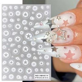 Vezocim White Nail Art Stickers Decals Ultra Thin 3D Nail Self-Adhesive Sticker Designs Heart Star Feather Butterfly Leaf Nail Transfer Decal Supplies for Women Girls Manicure Charm Decorations