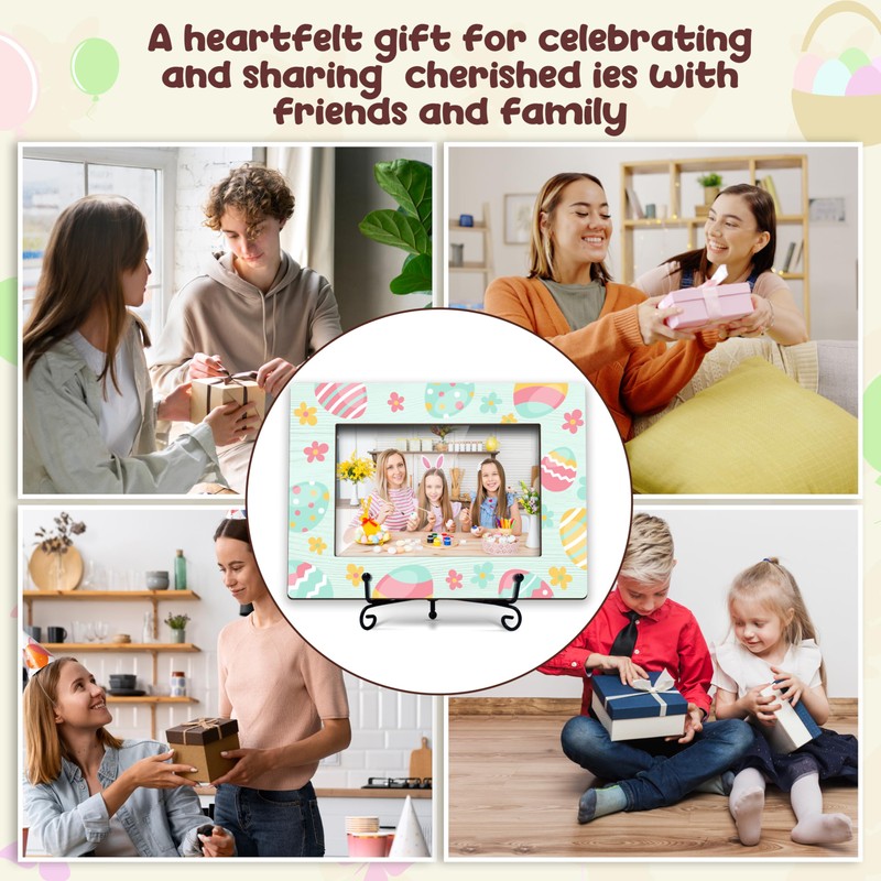 HJLLOQR Easter Photo Frame, Happy Easter Wooden 4x6 Picture Frame