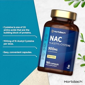 NAC N-Acetyl-Cysteine 900mg Supplement | 180 Vegan Capsules | Amino Acids High Strength | Free Form | by Horbaach