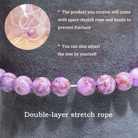 DAZCOLO Natural Gemstone Bracelet 7.5 In Stretch Gems Stones 8mm Round Beads Crystals Quartz Women Men Gifts (Purple Turquoise Magnesite)