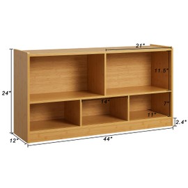 Kids Toy Storage Organizer, 5-Section Storage Cabinet for Organizing Books Toys, Wooden Bookshelf Daycare Furniture for School, Classroom Playroom, Nursery, Kindergarten (Natural)