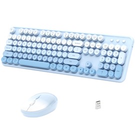 Links9+ Wireless Keyboard and Mouse, Full-Size Retro Typewriter Keyboard with Round Keycaps, 2.4GHz for Windows, Mac, Laptop, PC, Desktop (Blue Gradient)