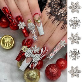 20Pcs Christmas Nail Charms Silver Snowflake Nail Rhinestones for Nails Art 3D Luxury Bling White Nail Gems Winter Cute Pearl Nail Jewelry Christmas Snowflake Bling Nail Charms for Women Acrylic Nails