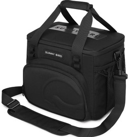 SUNNY BIRD 12L Large Insulated Lunch Bag, Leakproof and Foldable Lunch Cooler Box for Women Adult and Men, Fits 18 Cans (Black 01)