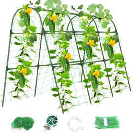 MQHUAYU Cucumber Trellis for Raised Bed,U-Shape Garden Trellis for Climbing Plants Outdoor, Metal Arch Vegetables Trellis, Plant Support for Vine (Green, 47.2x47.2 X21.6)