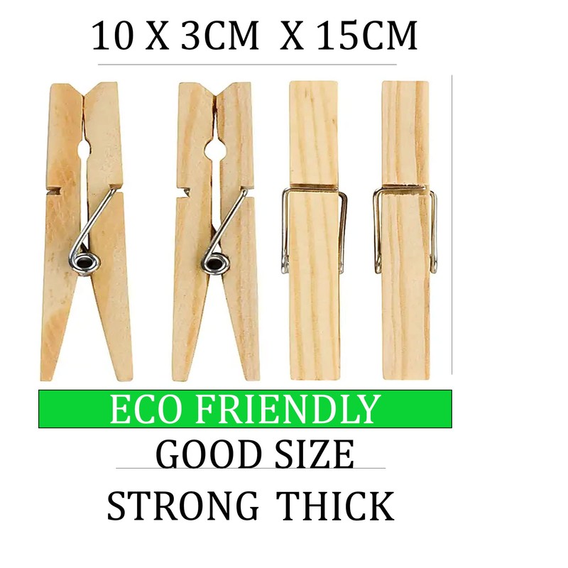 60 XXL Jumbo Strong Wooden Clothes Pegs For Washing Line