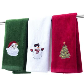 BYAWAY Christmas Hand Towels - Decorative Set, 25" x 16", Holiday Decor, 100% Cotton Towel Gift Set (Green, White, Red)