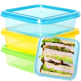 Youngever 3 Pack 20 Ounce Sandwich Containers for Lunch Box, Reusable Food Storage Containers, Meal Prep Containers, Single Sandwich (Multi Color)
