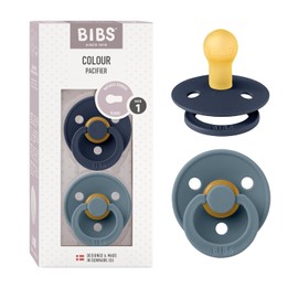 BIBS Chupones Colour Pack de 2, Tetina redonda de látex natural, Talle 1, Color Deep Space/Petrol, 0 a 6 meses, Hecho en Dinamarca