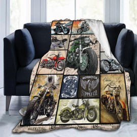 Motorcycle Blanket for Men, Unique Vintage Fun Cool Super Soft Motorcycle Blanket Gifts for Motorcycle Lovers, Warm Cozy Comfy Plush Flannel Fleece Motorcycle Throw Blankets 60"X50" for Couch Bedroom