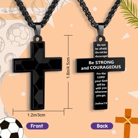 Smilelife Soccer Baseball Basketball Football Cross Necklace for Boys Men, Inspirational Bible Verse Cross Pendant Black Stainless Steel Chain Chain 22+2 inch Religious Sports Jewelry Gift (Soccer)