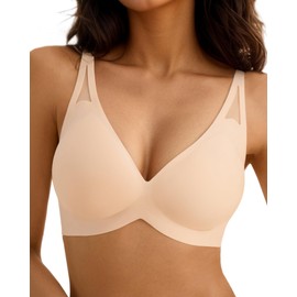 SHARICCA Women's Bra Without Underwire – Fashionable Deep V Push Up Bras Soft Cups Bustier Breathable Comfortable Bralette with Bra Extension, Pink-1p01, M