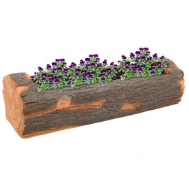 Sunnydaze Outdoor Rustic Log Planter - Polyresin Decorative Flower, Herb and Plant Raised Container for Garden, Patio, Deck, Yard, Porch and Balcony - 35-Inch