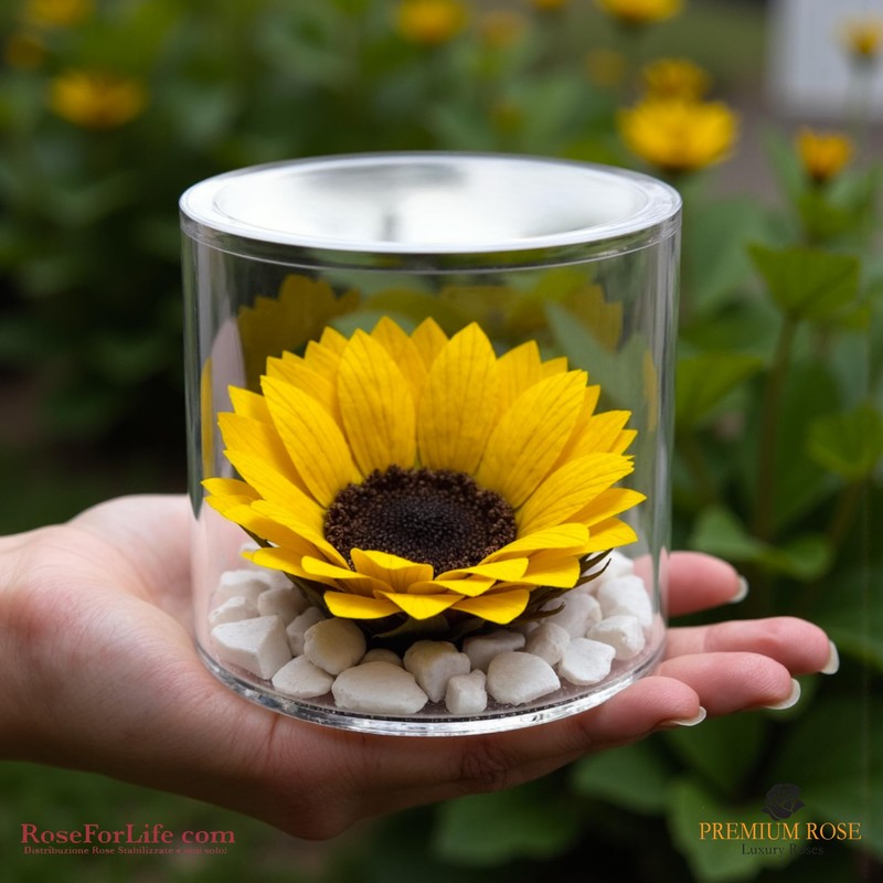 Premium-rose.com Round Box with Stabilized Sunflower and Carrara Marble Unique