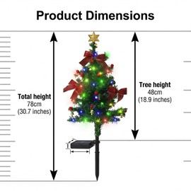 2 Pack 2.5 FT Solar Christmas Tree Outdoor Decoration, Waterproof Xmas Garden Light Decor, Equip with Red Berry, Bow and Bells, Pathway Lights for Patio,Yard(40 LEDs, 30 Inches)