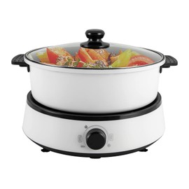 Electric Hot Pot,1350W Small Hot Pot Electric Cooker Electric Cooking Pot and Grill Pan with Lid, Portable Electric Hot Pot Skillet Travel Cooker Pot for Camping Family Party (White)