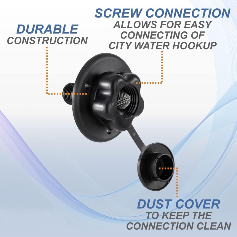 Greluma 1 x RV water inlet with check valve, caravan