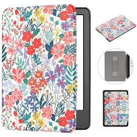 MOKASE 7 Inch Kindle Paperwhite 12th Generation 2024 Case (Model: SA569B SA569P), Faux Leather Case with Auto Sleep/Wake Wrist Strap for Signature Edition & Kindle Paperwhite 2024, Floral
