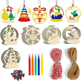 KIMOBER 30PCS Christmas Wooden Slices,Christmas Tree Ornaments,Unfinished Blank Cutouts for Christmas Decoration,Kids DIY Crafts