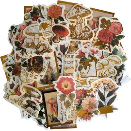 Vintage Washi Sticker Set Floral Rose Flower Mushroom Gold Foil Stickers for Planner Journal Laptop DIY Craft Scrapbooking Calendar Gift Warpping Envelope Sealing DIY Art Craft Letter Envelope
