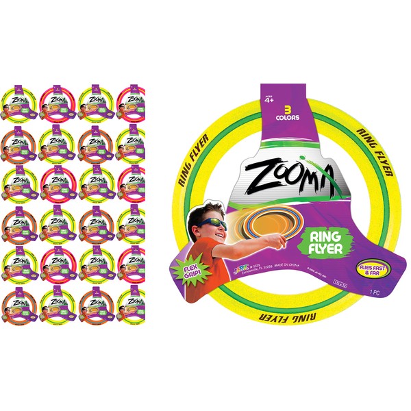 JA-RU Zooma Ring Flyer Frisbee Disc 11.2" (24 Rings Assorted Color) Ring Outdoors Glider Ultimate Sports Pro Beach Toys Flying Discs for Kids & Adult. Safe, Soft & Professional. Dog Toy 1029-24p