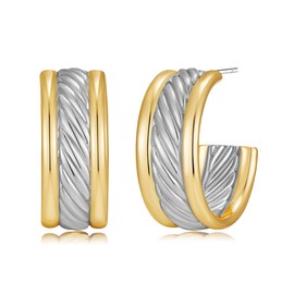 Two Tone Twisted Hoop Earrings Bold Gold Silver Studs Statement Earrings Jewelry for Women