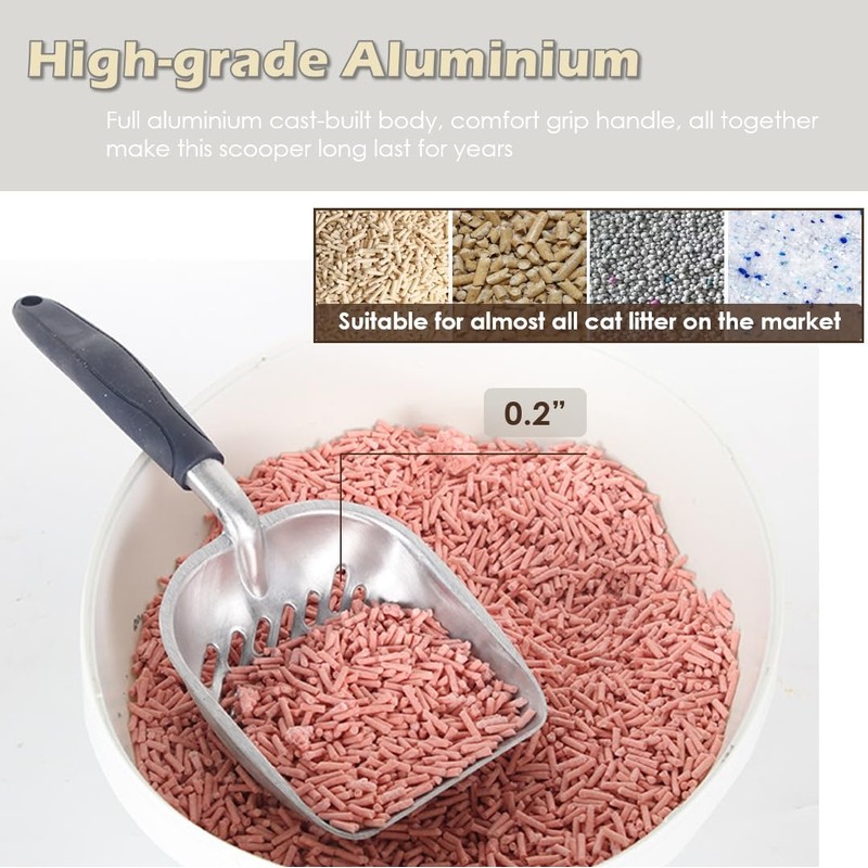 Vitisyao Heavy-Duty Metal Cat Litter Scoop with Holder, Aluminum Cats