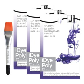 westlake art Idye Poly Fabric Dye, 0.02 Pounds, Bundled with Watercolor Paint Brush - Dye for Polyester Fabric and Nylon - Lilac Shade with Color Intensifier, Versatile and Eco-Conscious [Pack of 3]