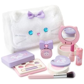 Mother Garden Pretend Play Non-staining Makeup Pouch Set [Fluffy Cat] Wooden Makeup Set for Girls Dresser Children 3 Years Old Girls Gift Toy Makeup