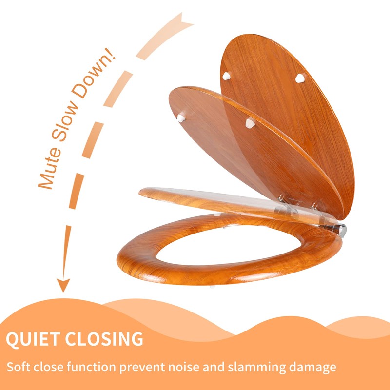 Angel Shield Wood Veneer Natural Toilet Seat with Quiet Close,Easy