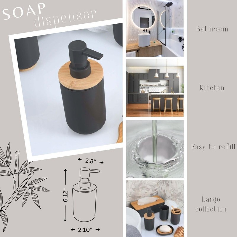 Black Soap and Lotion Pump Dispenser Padang with Bamboo Top