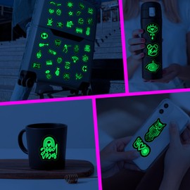 70 Pcs Glow in The Dark Cool Neon Water Bottle Stickers for Kids Adults, Funny Colorful Waterproof Vinyl Laptop Decals, Skateboarding Diary Phone Mug Guitar Luggage Decor