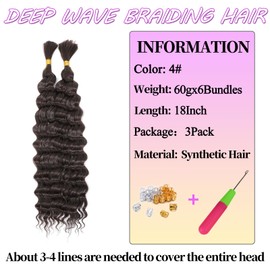 YYQXZG Deep Wave Bulk Braiding Hair for Women 18 Inch No Weft Synthetic Curly Braiding Hair Extentions for Boho Braids (4#,3pack)